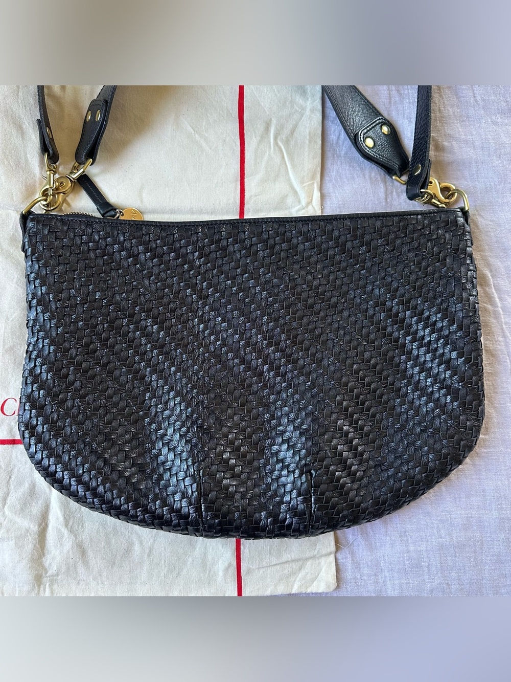 Clare V Moyen Messenger, Black Woven Zig Zag - Picture 4 of 10
